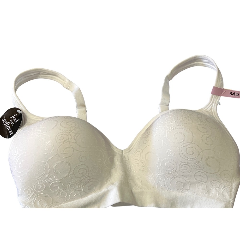 Bali Comfort Lace Trim Full Coverage Bra 34D White Built Up Side Back 3463